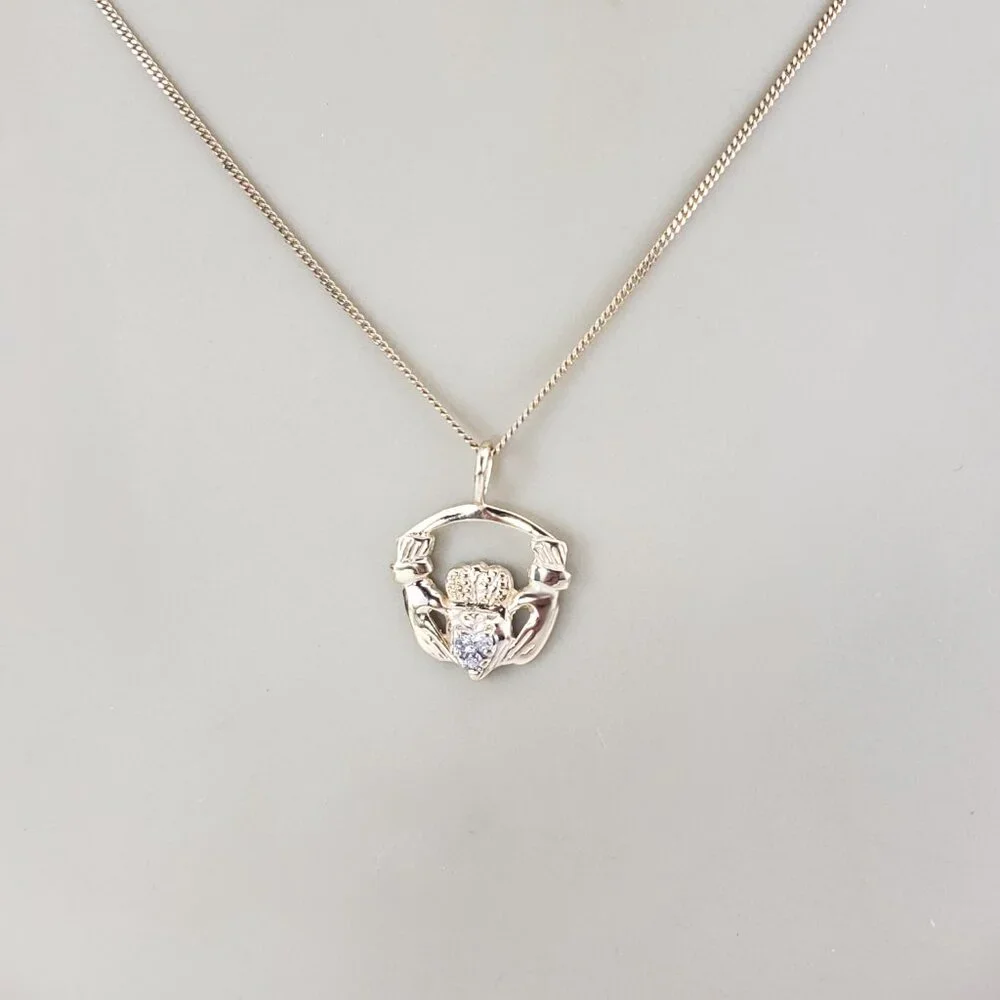 10K Yellow Gold Diamond Claddagh Pendant #23361 - Picture 6 of 6